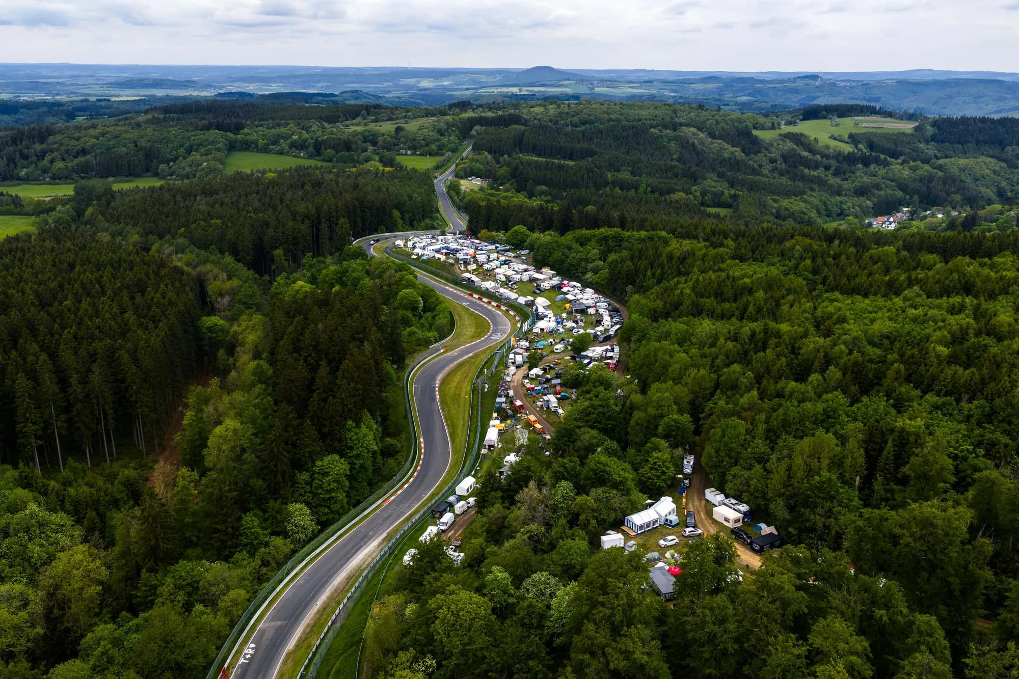 Aerial view of the Nordschleife winding through the forest