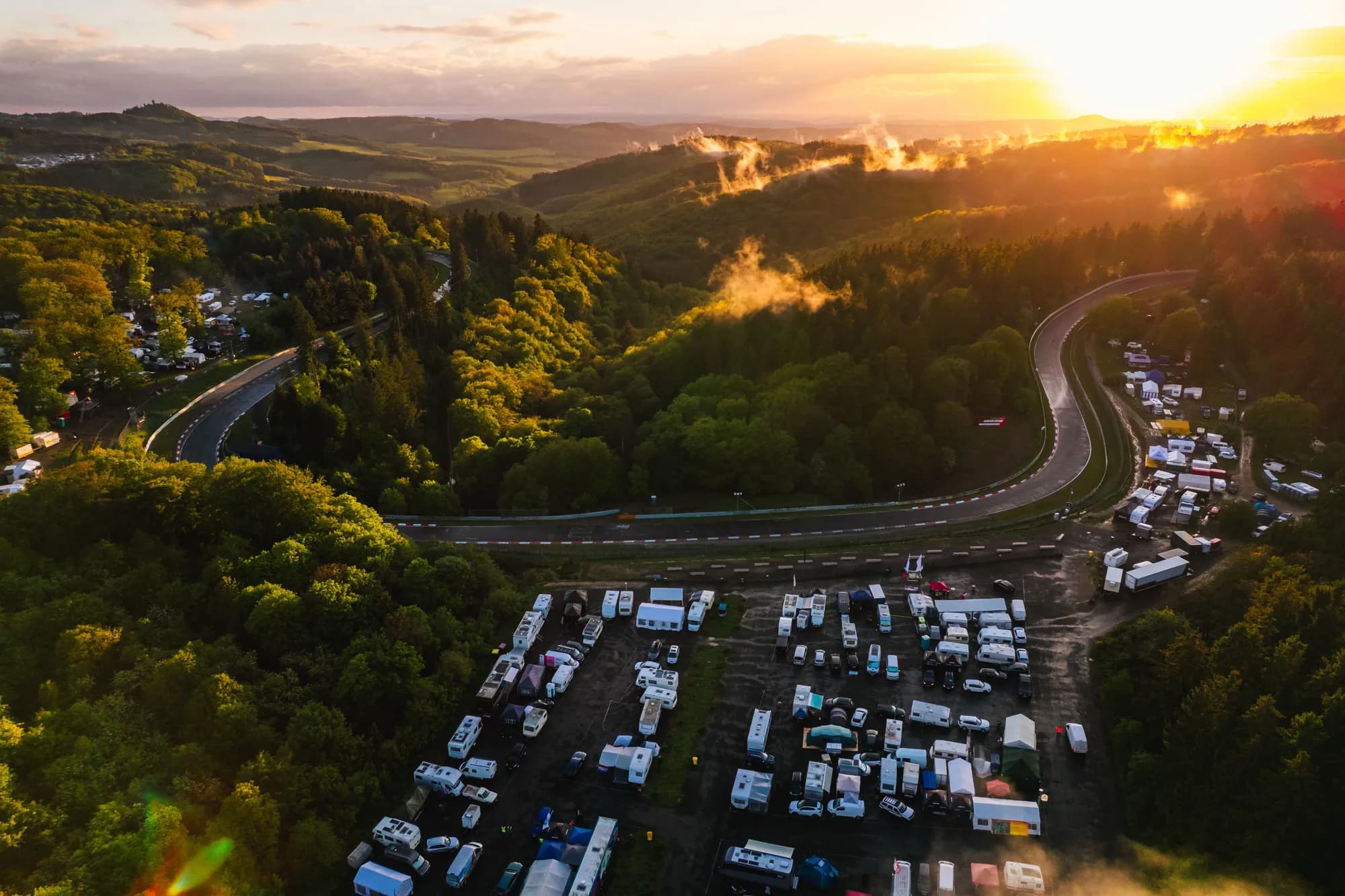 Aerial view of the Nürburgring circuit and Nürburg castle